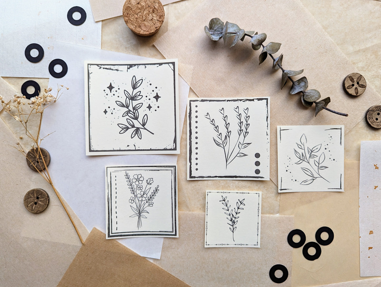 Papierkarten, kleine Kärtchen, botanische Karten, Notizkärtchen, Karten mit floralem Muster, Planerdeko, Papierdekoration, Scrapbooking