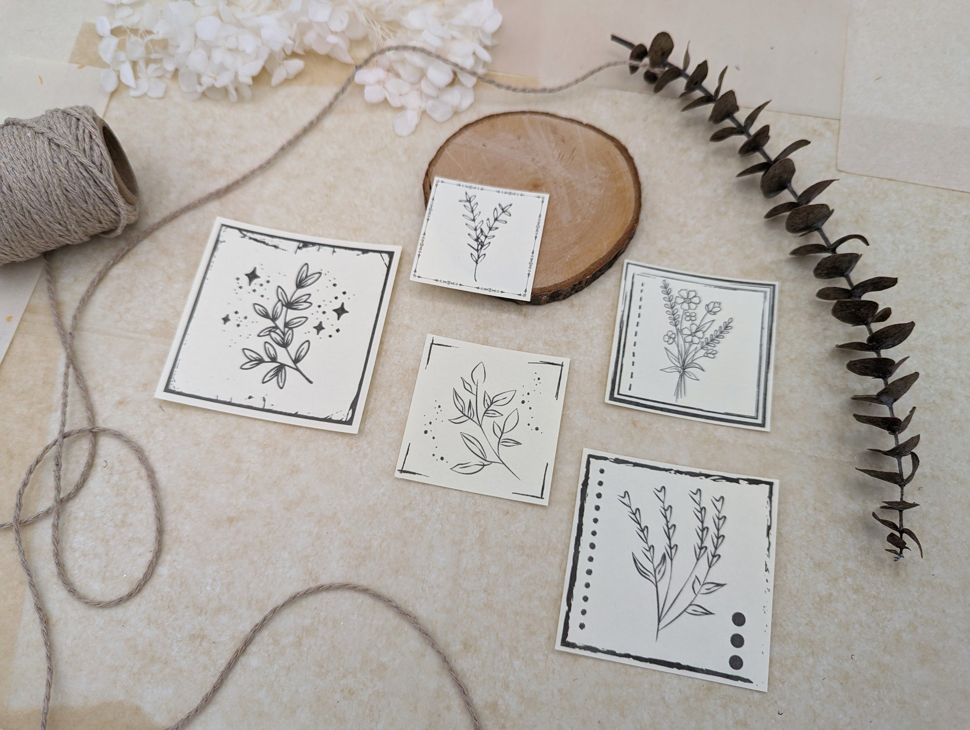 Papierkarten, kleine Kärtchen, botanische Karten, Notizkärtchen, Karten mit floralem Muster, Planerdeko, Papierdekoration, Scrapbooking