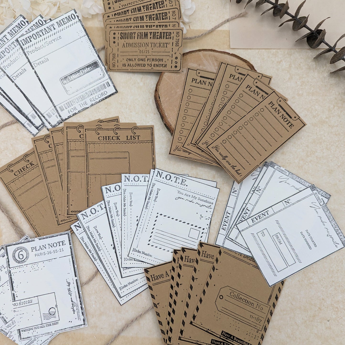 Papiertickets, Papierlabels, Papiernotes, Kraftpapier, Planerdeko, Jouranling, Scrapbookdekoration